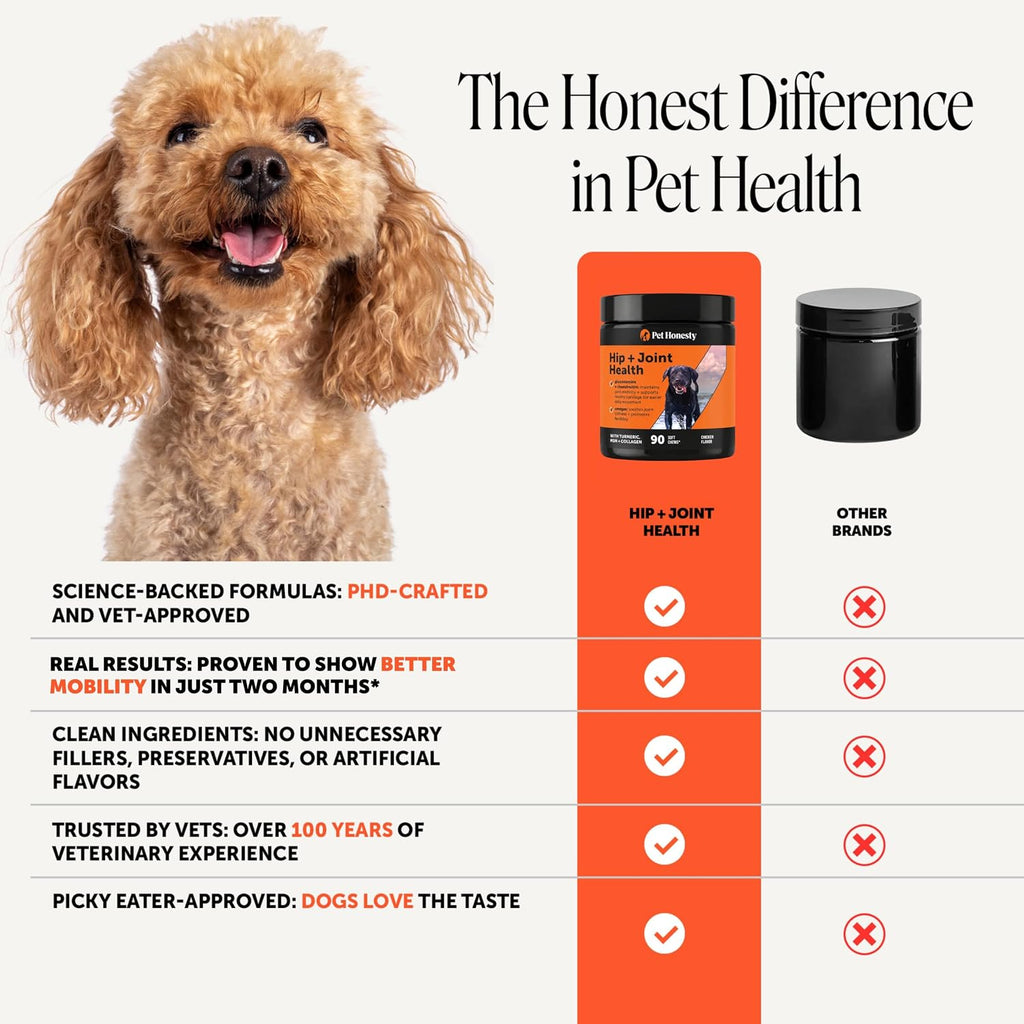 Pet Honesty hip and joint soft chews for large breed dogs experiencing hip discomfort
