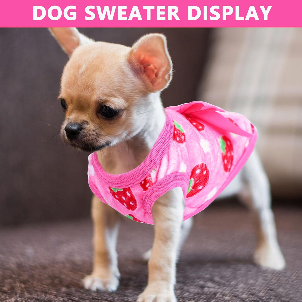 Pink strawberry pattern fleece teacup puppy clothes side view