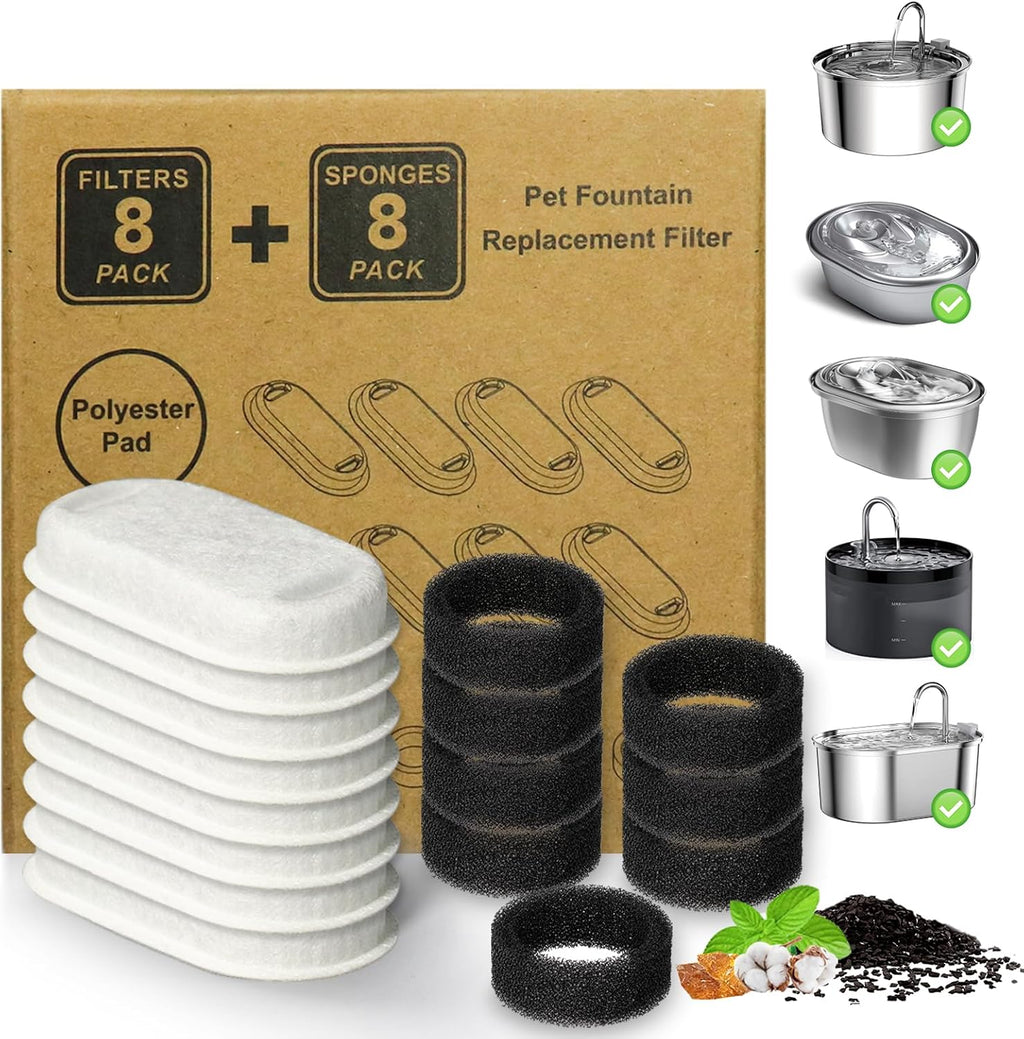 Cat Water Fountain Filter 16Pcs Fit 101oz/3L Stainless Steel Pet Fountain - Image 1