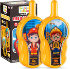LAEBUILD construction kids walkie talkies 2 pack yellow front view showcasing the rugged design.