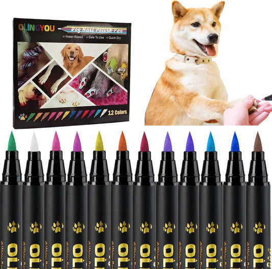 OLINGYOU dog nail polish pens twelve color set front view for safe pet grooming