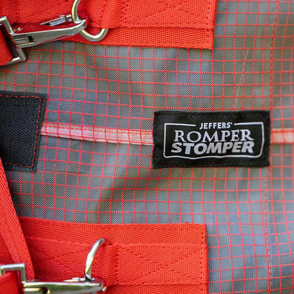 Tail flap and rear strap configuration on Jeffers protective horse blanket