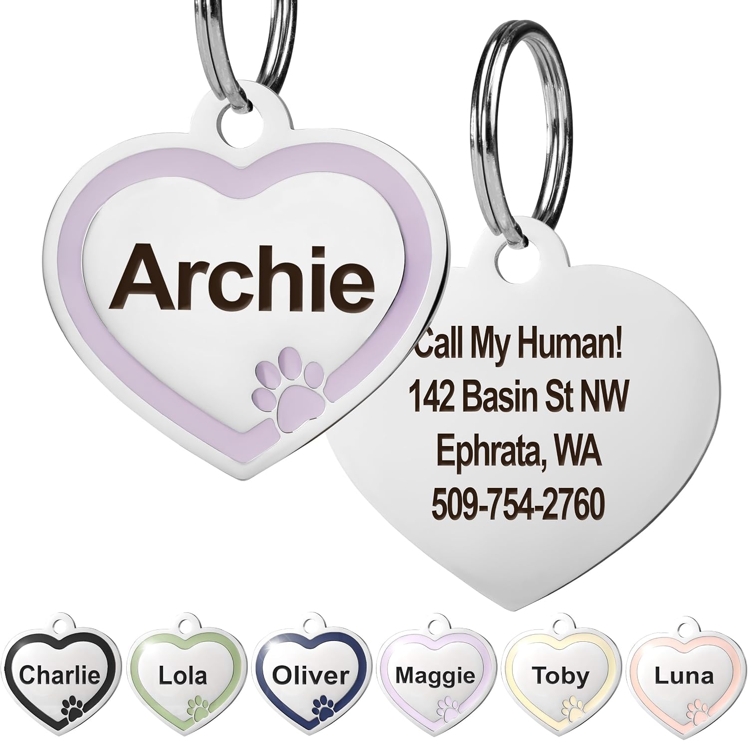 GoTags Stainless Steel Pet ID Bone Round and Heart Shaped Tags with Enamel Paw Design, Personalized Dog and Cat Tags, up to 5 Lines of Custom Text, Engraved on Both Sides (Sage, Regular Bone) - Image 14