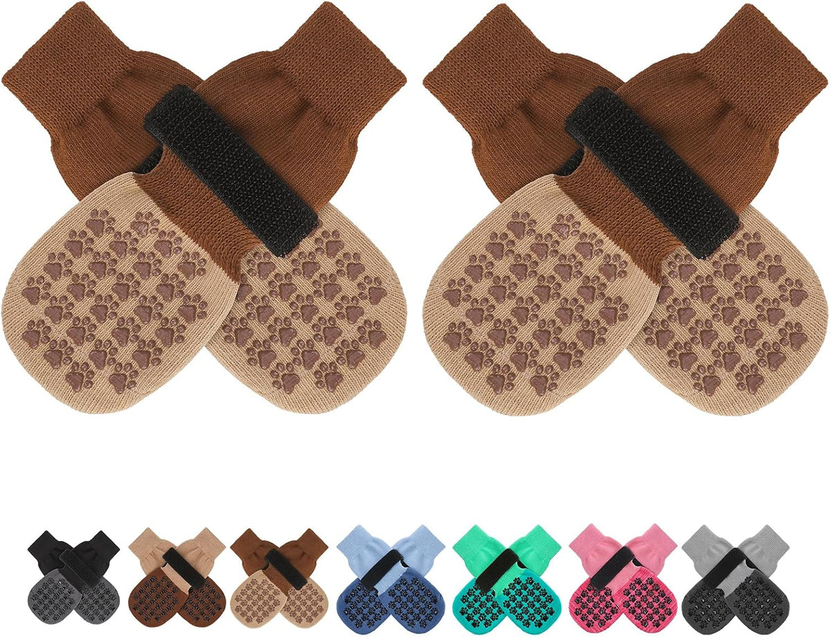 Scenereal anti slip dog socks showing front view with rubber grips