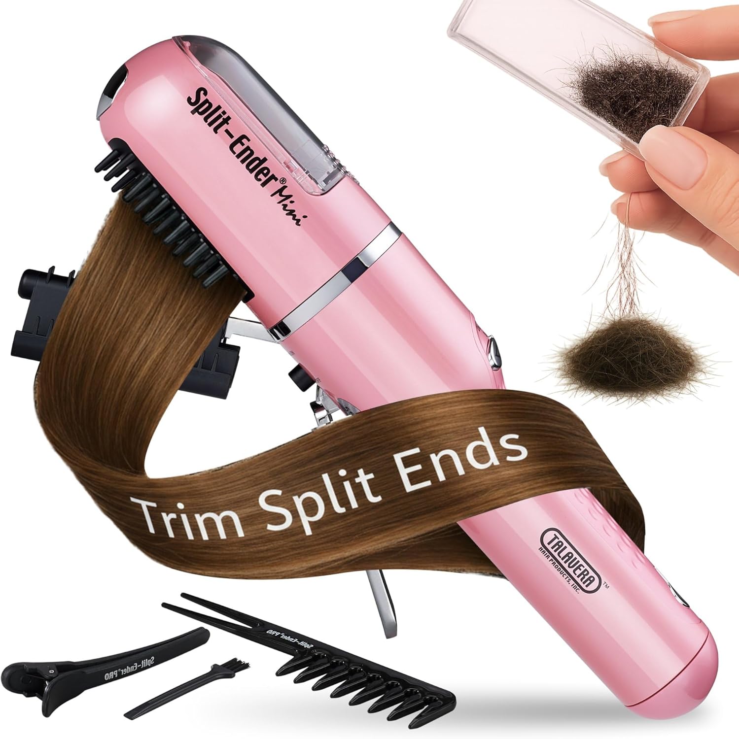 Split Ender Mini cordless split end hair trimmer front view in light pink