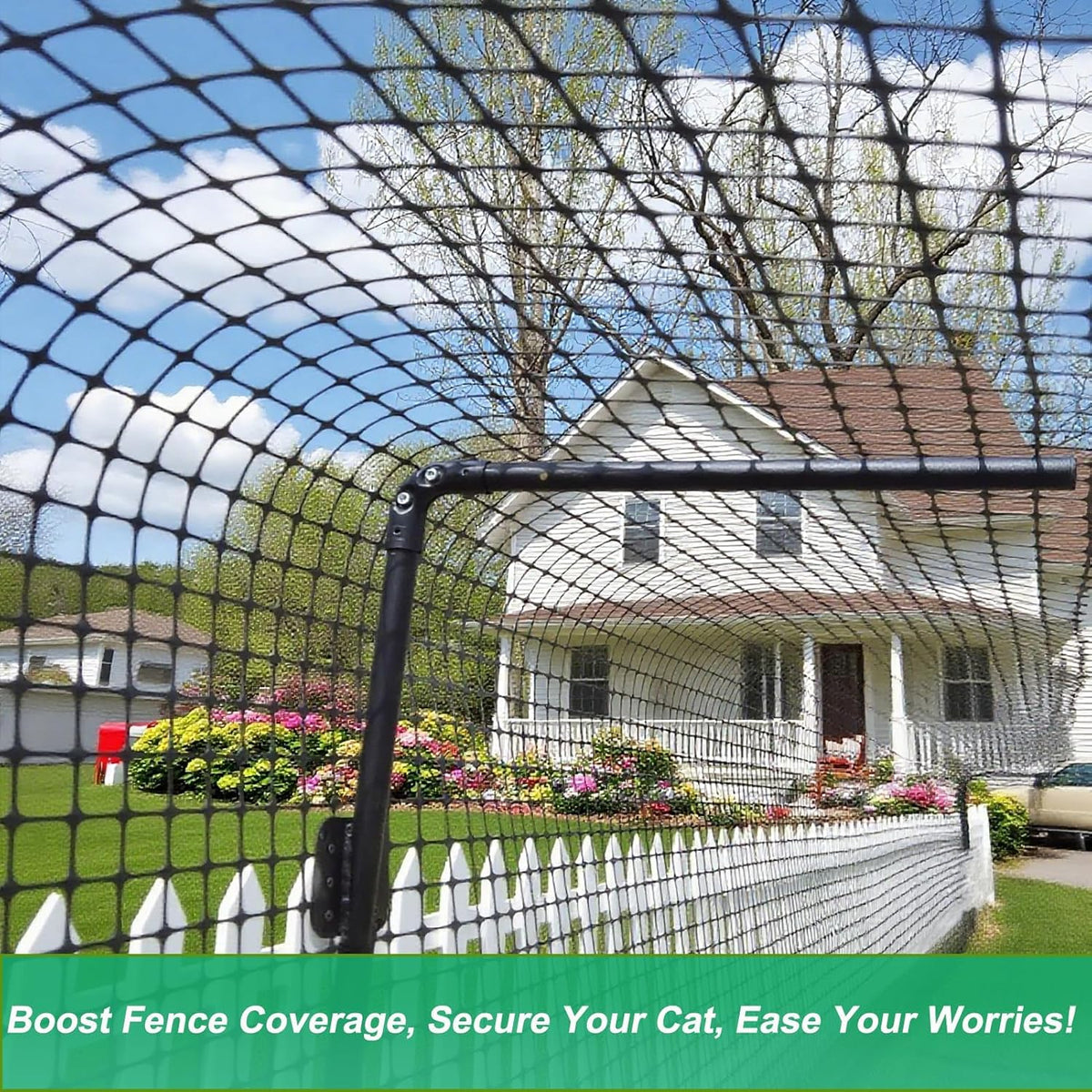 50FT Cat-Proof Fence Topper System 24" Horizontal Outreach Steel Extender Anti-Climb Conversion Kit for Brick/Wood/Vinyl/Metal Fences Pet Safe Barrier (Mesh and Arms Kit) Upgrade - Image 2