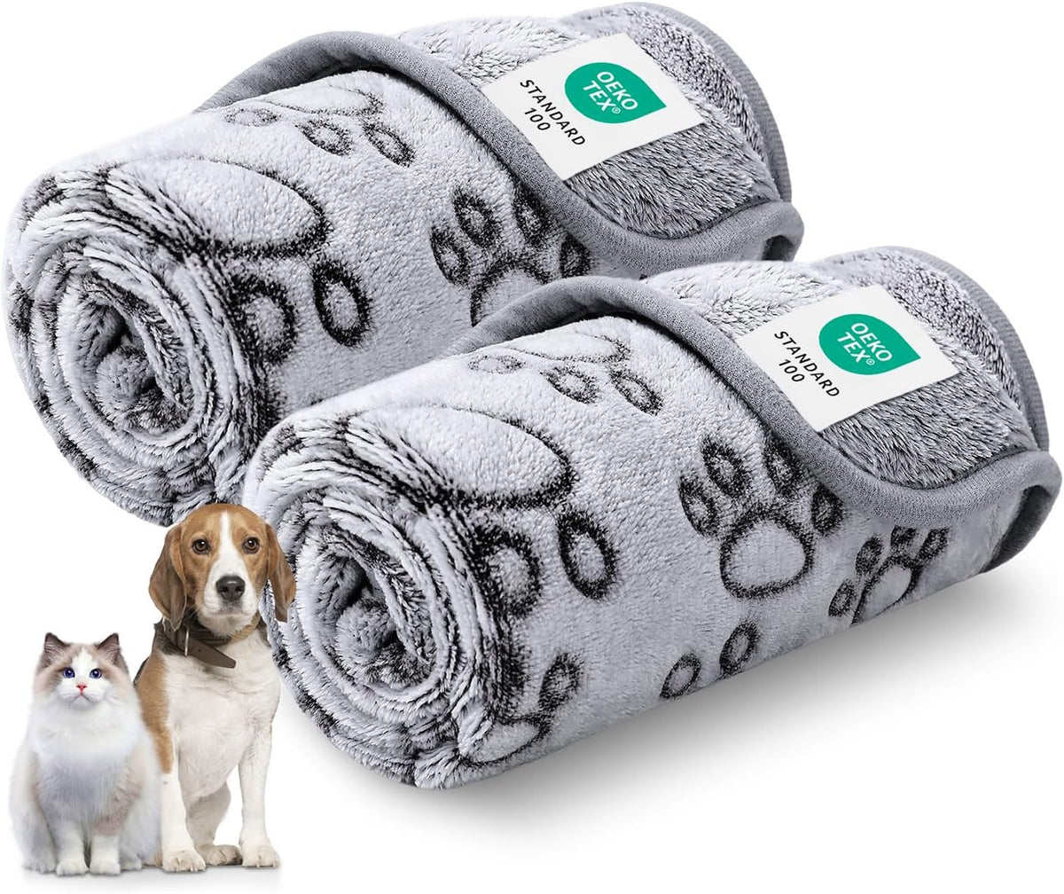 Luciphia Premium Soft Dog Blanket for Small Medium Large Dogs Washable 300GSM Fluffy Warm Fleece Puppy Cat Paw Print Pet Flannel Grey Paw M(30"x20") - Image 9