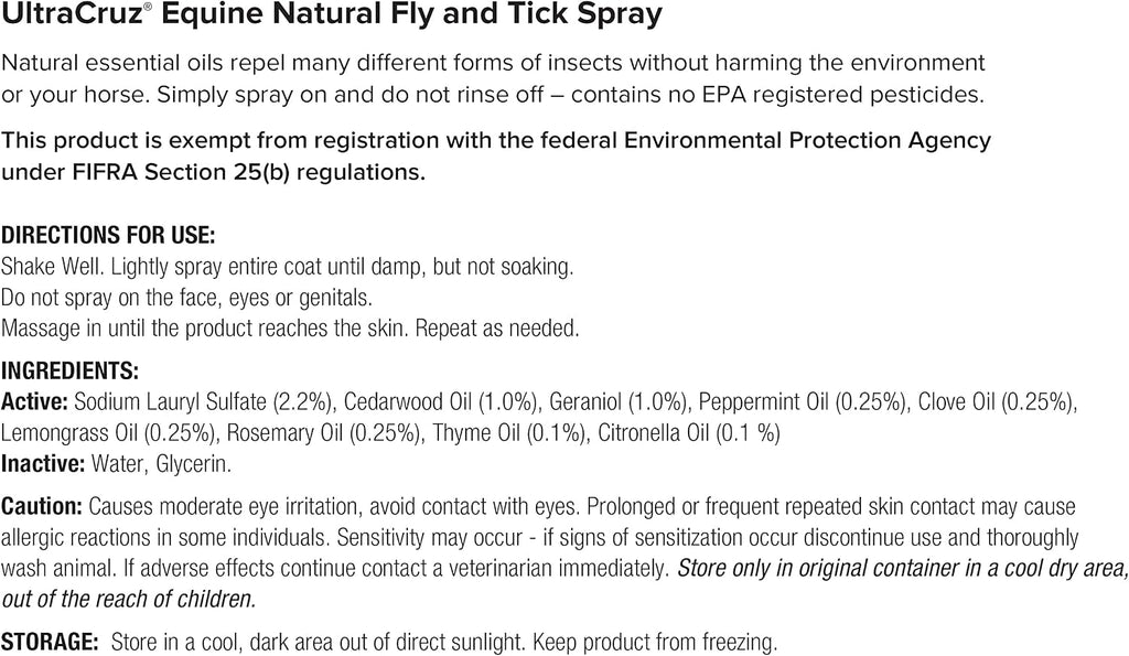 Authentic USA imported UltraCruz equine fly spray one gallon packaging back label