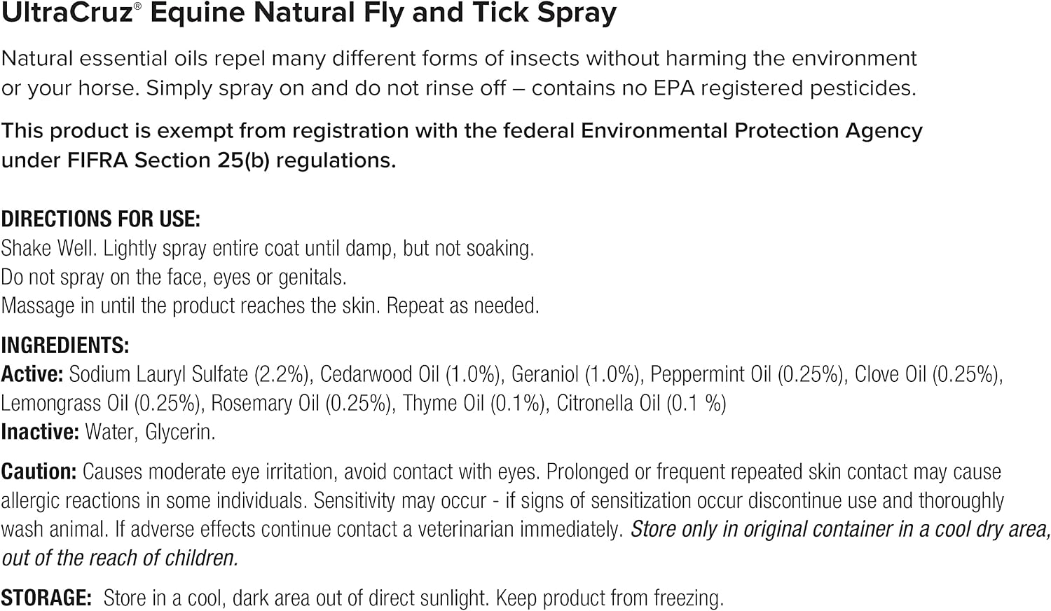 Authentic USA imported UltraCruz equine fly spray one gallon packaging back label