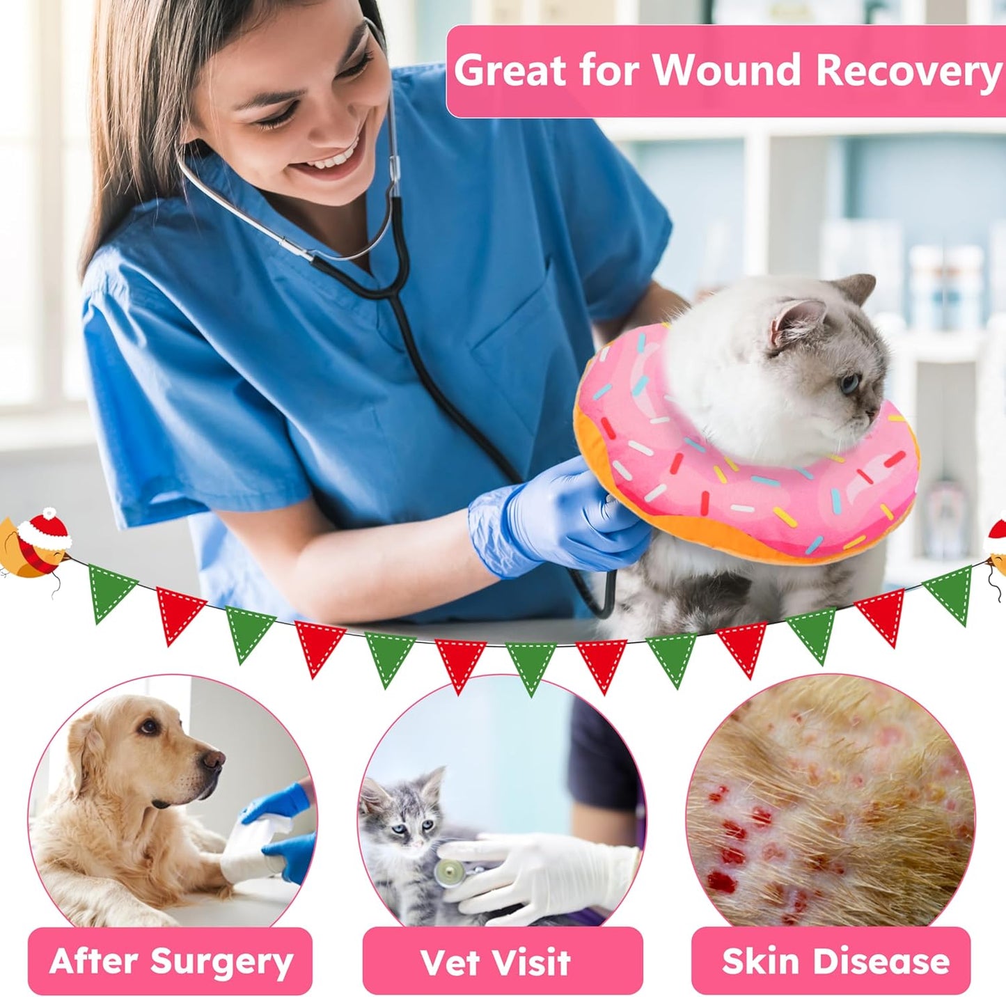 Cute purple donut cat collar for postoperative recovery back view