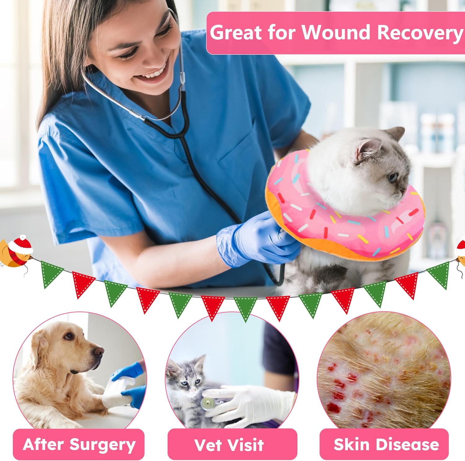 Cute purple donut cat collar for postoperative recovery back view