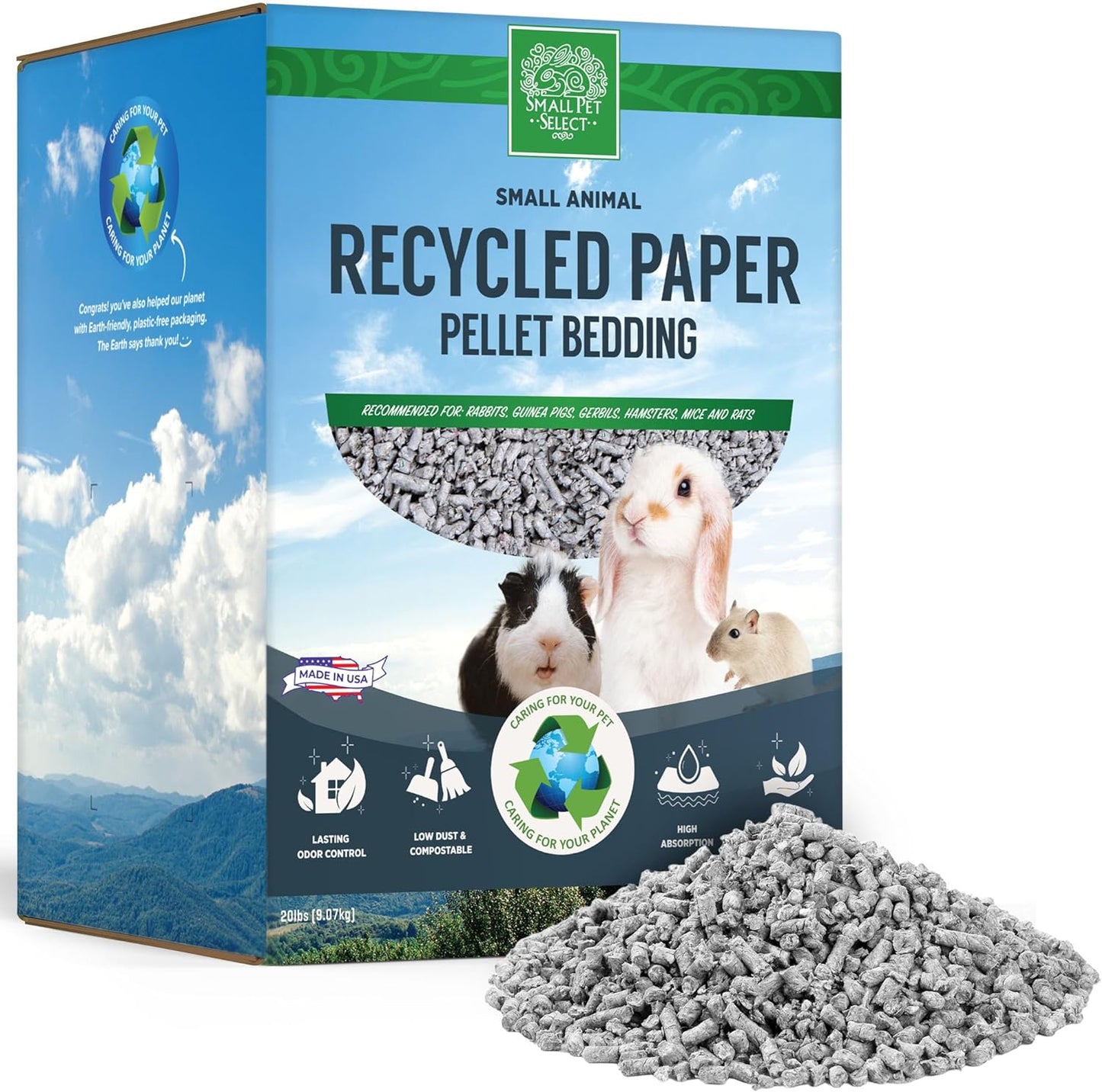 Small Pet Select Recycled Paper Pellet Bedding 20 pound bag front view