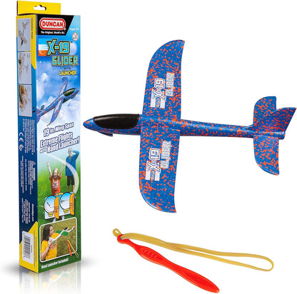 Duncan X19 Glider yellow body with red wings front view toy airplane