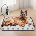 GOLOPET Large Dog Heating Pad front view showing the footprint pattern mat and smart digital thermostat controller.