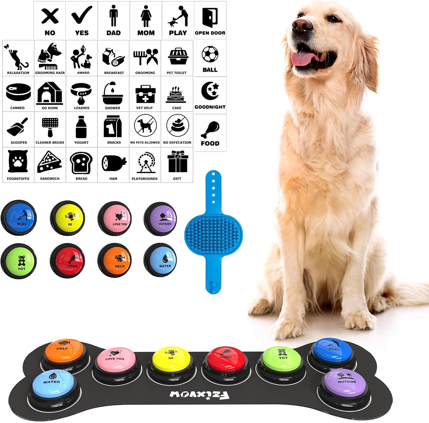 Fzixvow 8 pack dog communication buttons front view on non slip mat