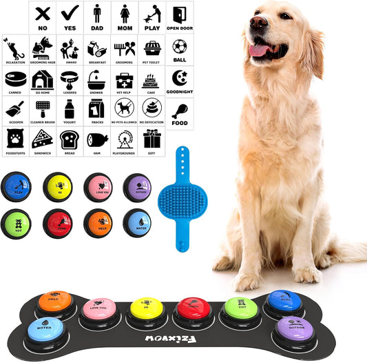 Fzixvow 8 pack dog communication buttons front view on non slip mat