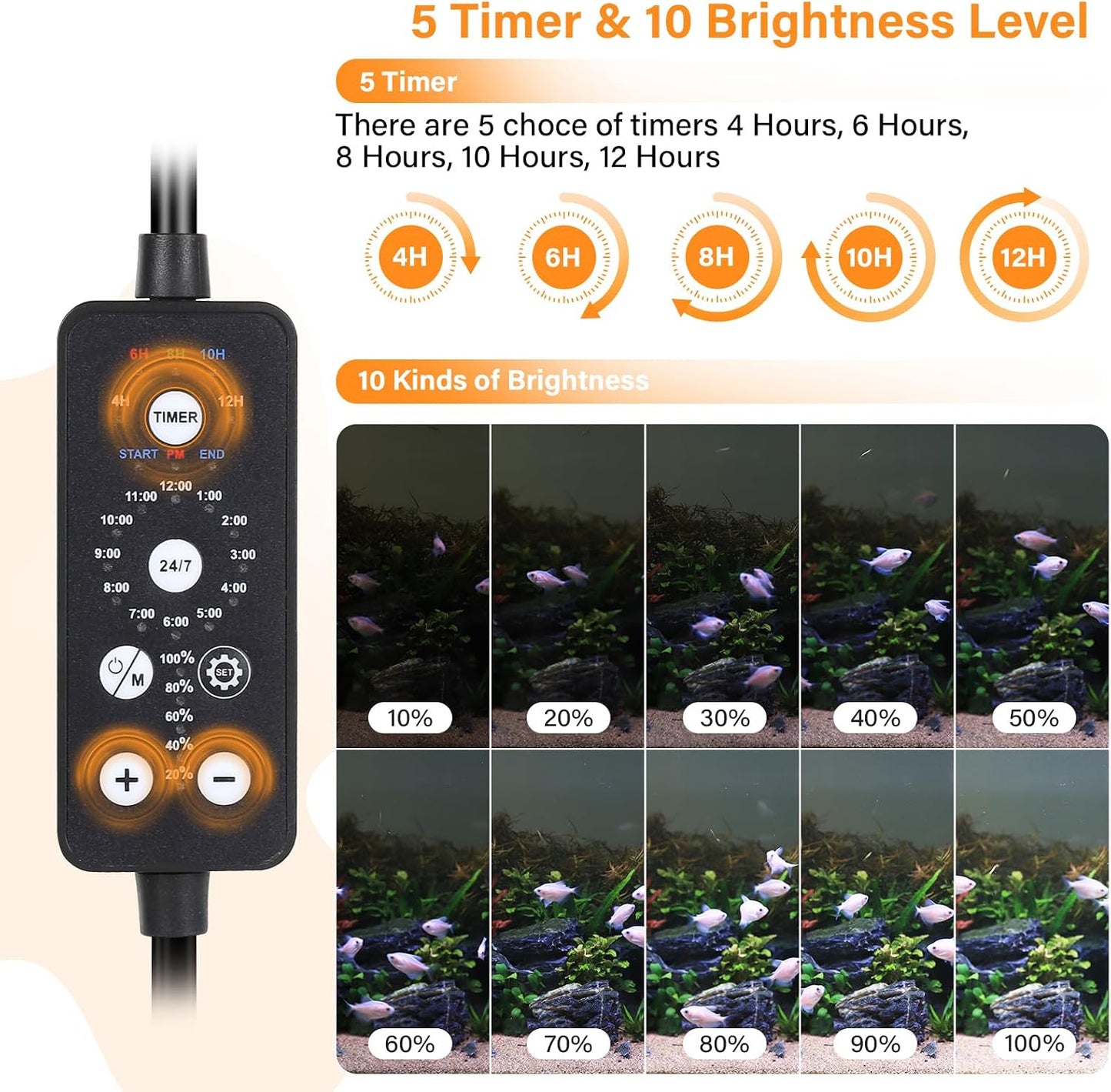 Hygger aquarium light showing sunrise orange color mode