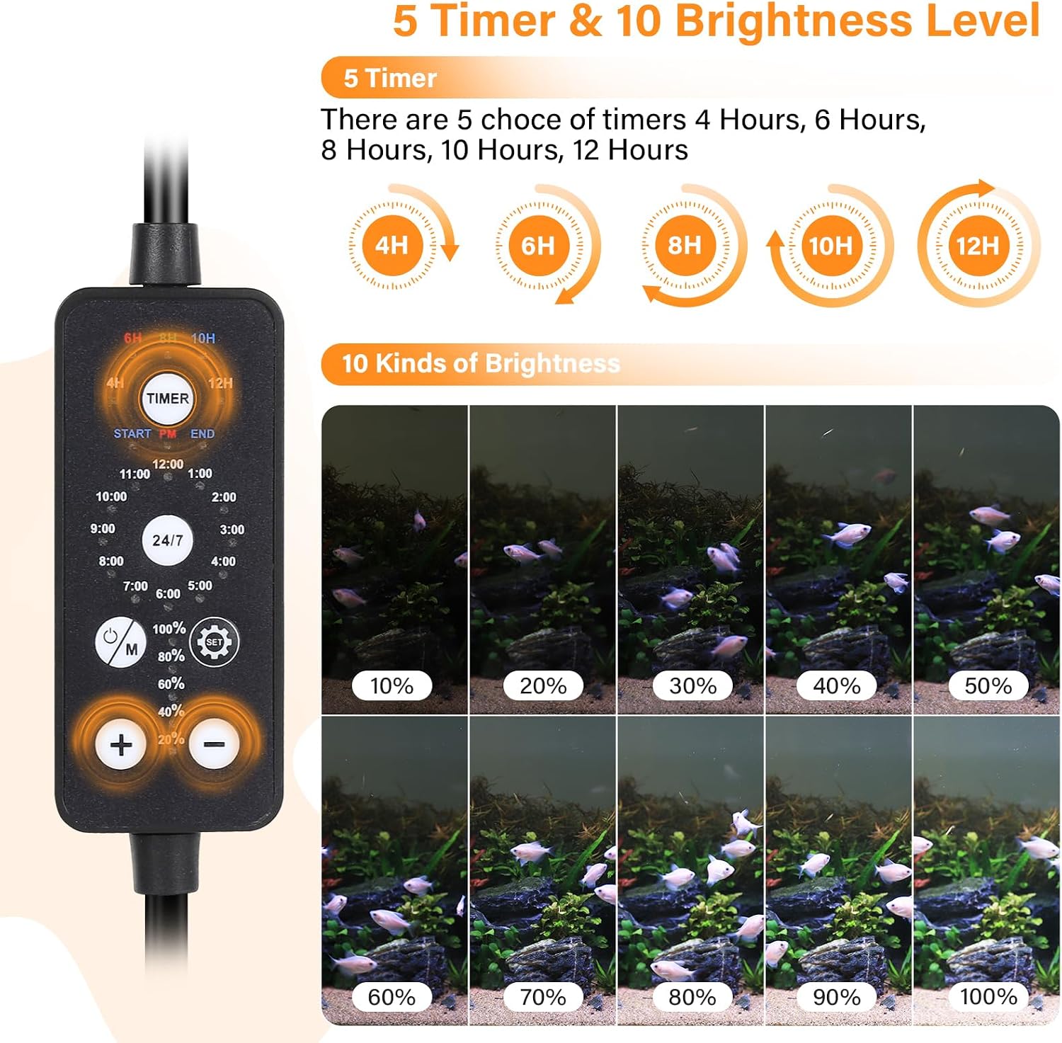Hygger aquarium light showing sunrise orange color mode