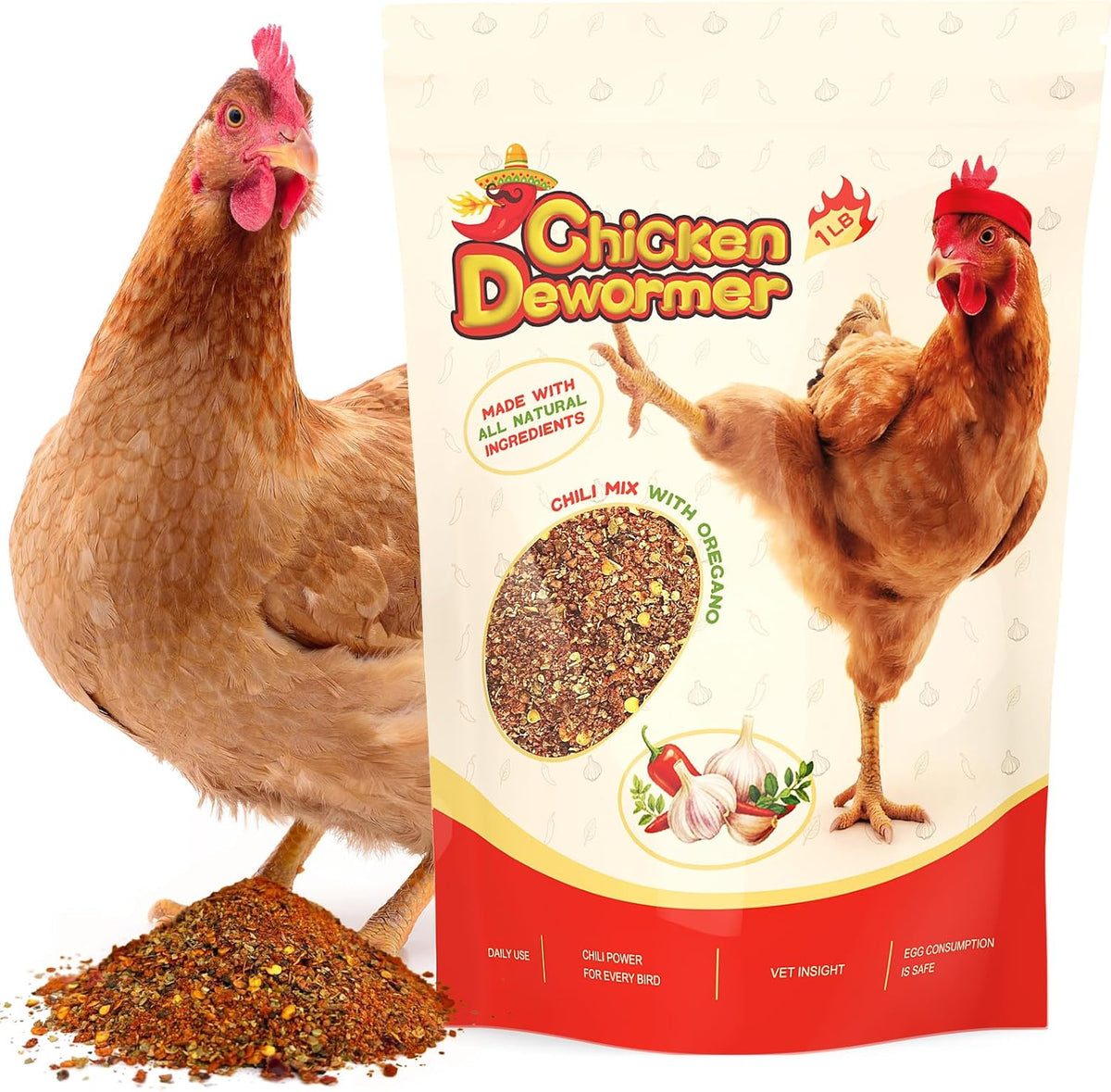 Miguelina natural chicken dewormer powder front view pouch packaging
