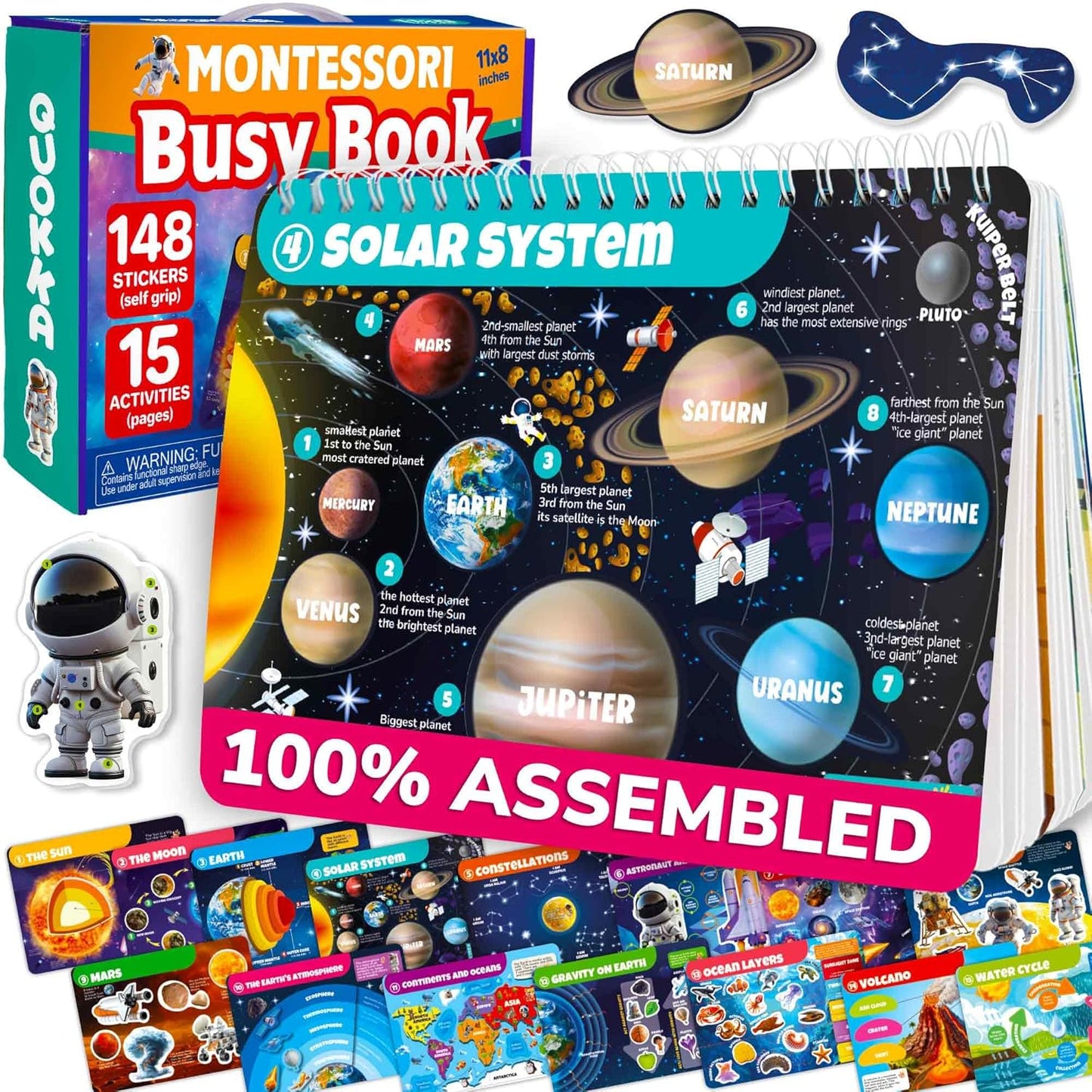 Quokka Montessori Busy Book front cover view featuring space theme