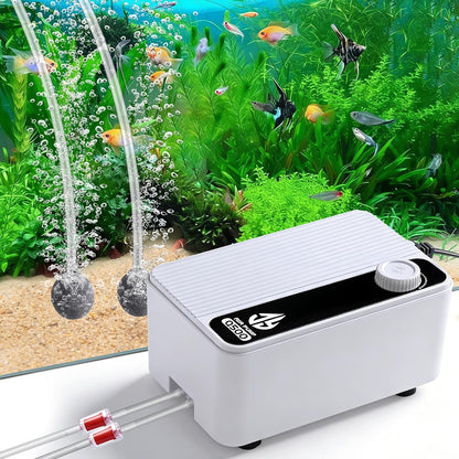 Lounginglife aquarium air pump front view showing adjustable control knob
