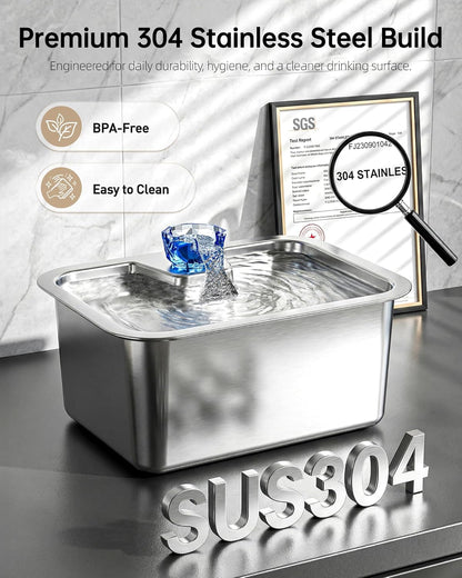 Multi-pet stainless steel water fountain for large breeds