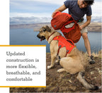 Two included one liter collapsible hydration bladders next to the Ruffwear Palisades pack.