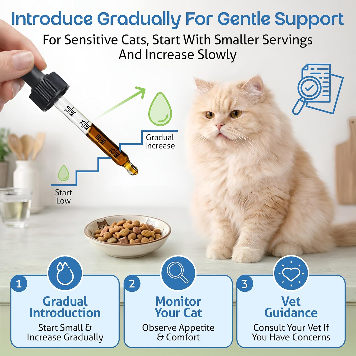 Holistic herbal formula for feline renal function showing certification labels