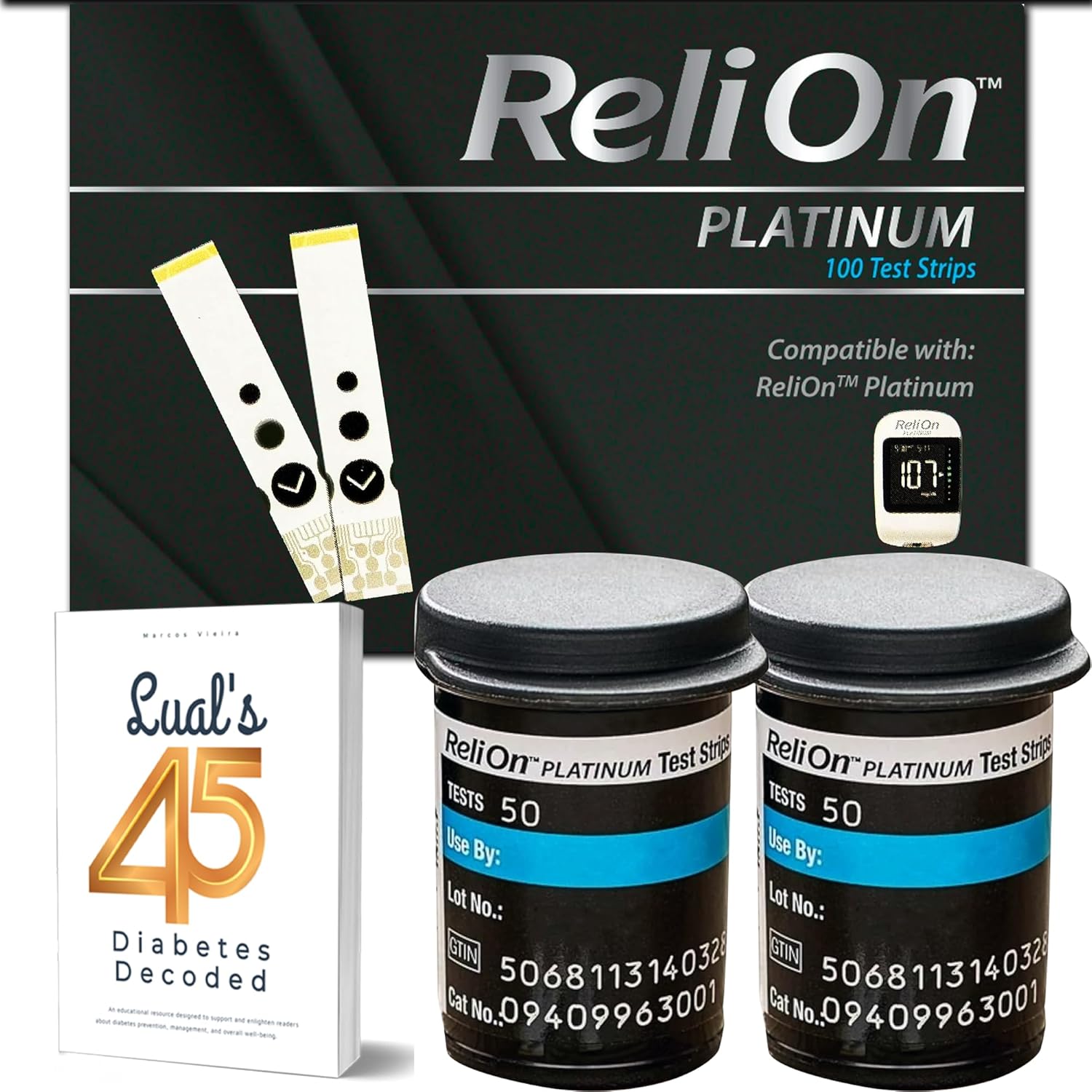 LUAL Platinum Blood Glucose Test Strips 100 Count front packaging view for home health monitoring.