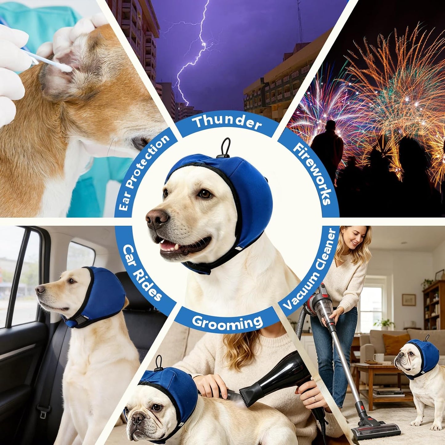 Adjustable dog snood for thunderstorm anxiety relief