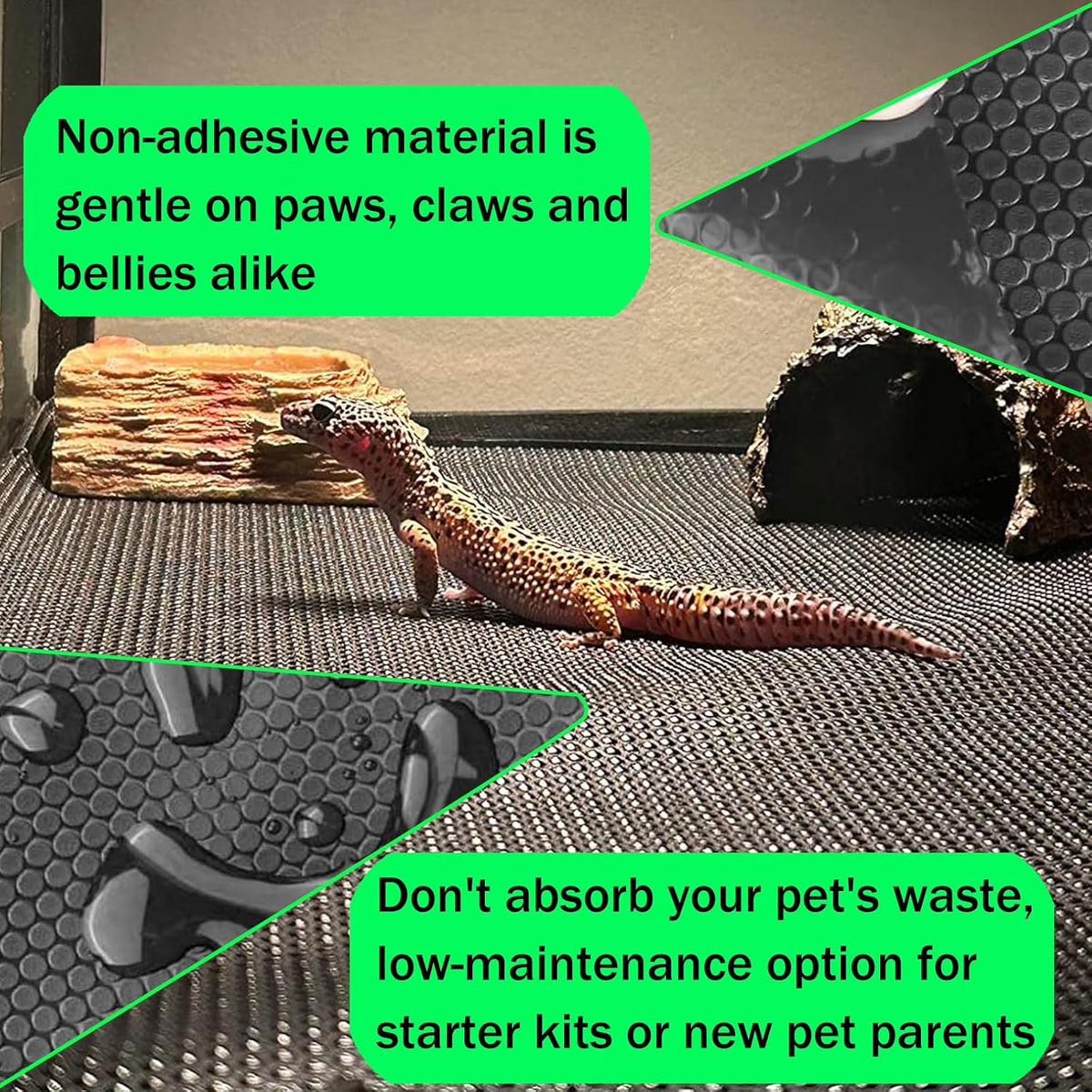 Close up shot of the non slip reptile substrate texture.
