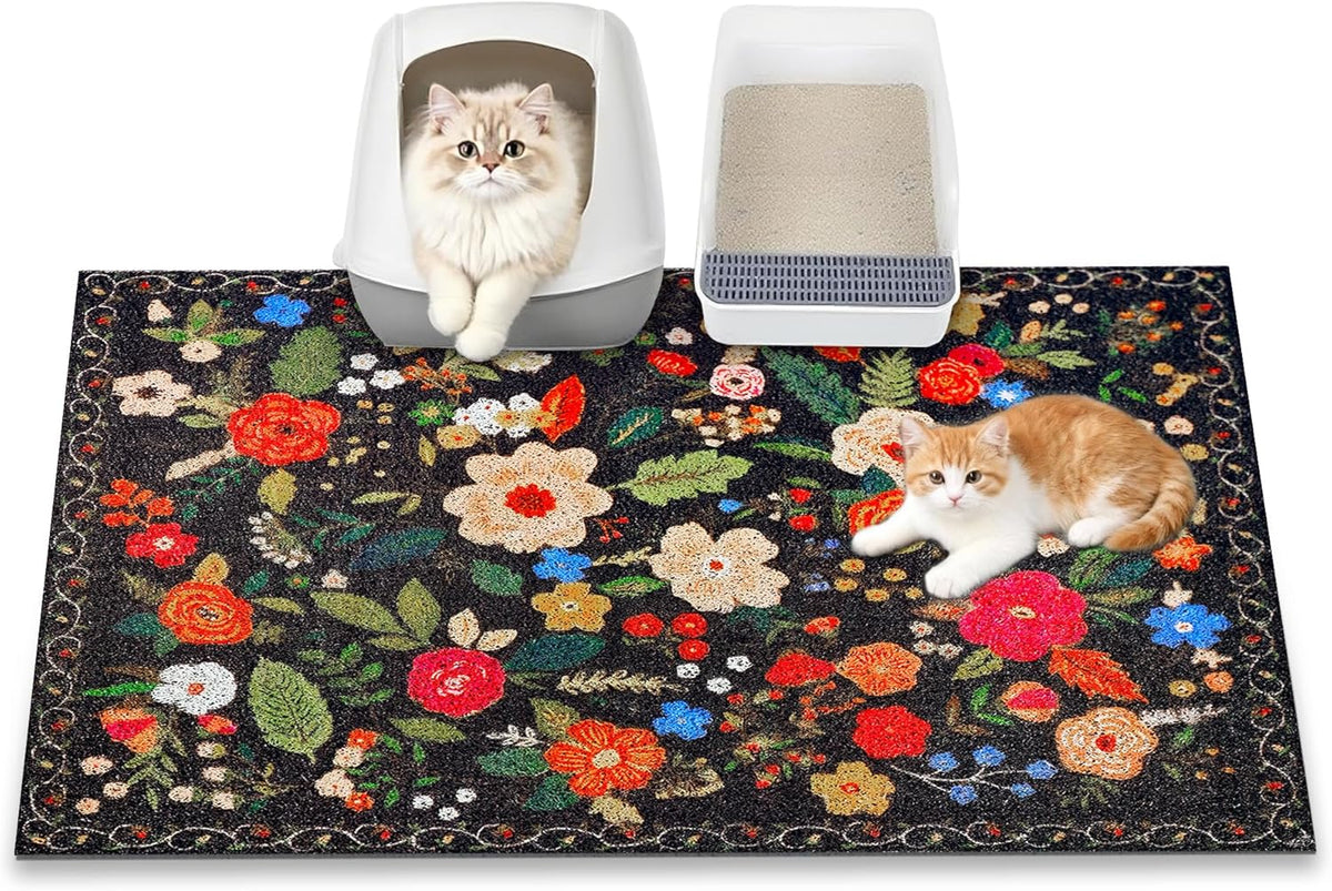 Cat Litter Mat, 24" x 16" Litter Box mat, Upgrade Non-Slip Kitty Litter mat, Traps 100% Litter, Soft on Kitty Paws, Easy Clean for Scatter Control, Bohe cat Food mat, Urine Waterproof - Image 12