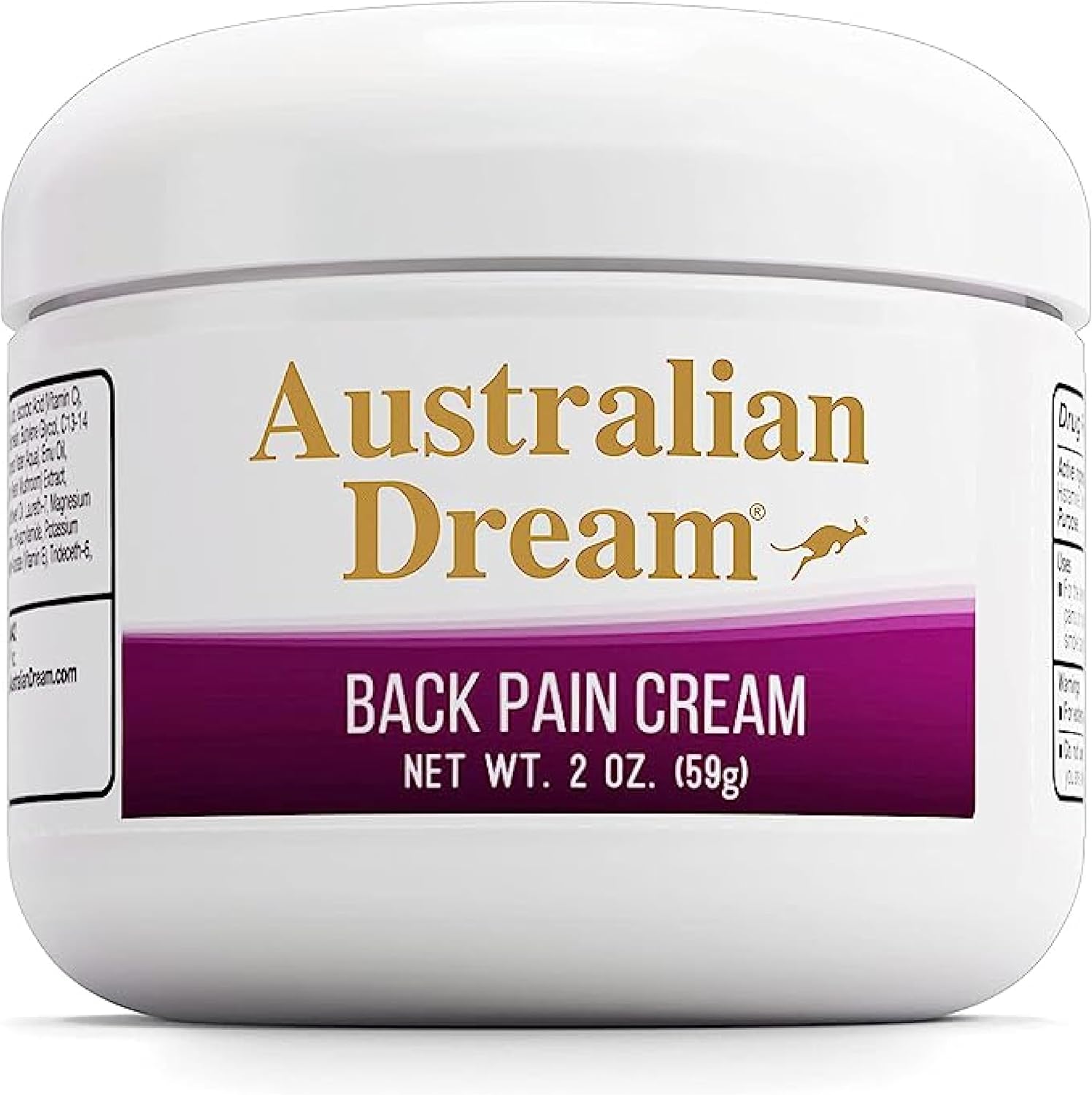 Australian Dream back pain cream 2 ounce jar front view