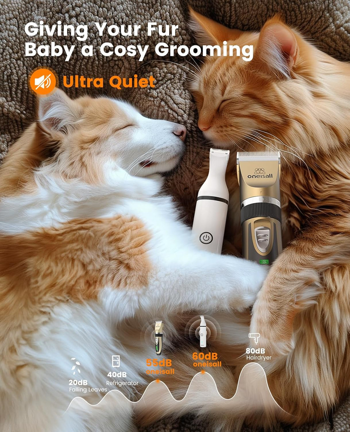 Six different guide combs included in the oneisall pet grooming kit