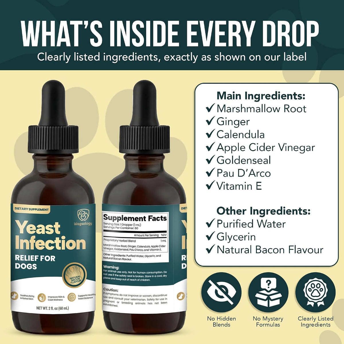 Premium imported USA dog supplement bottle for fungal ear infection care