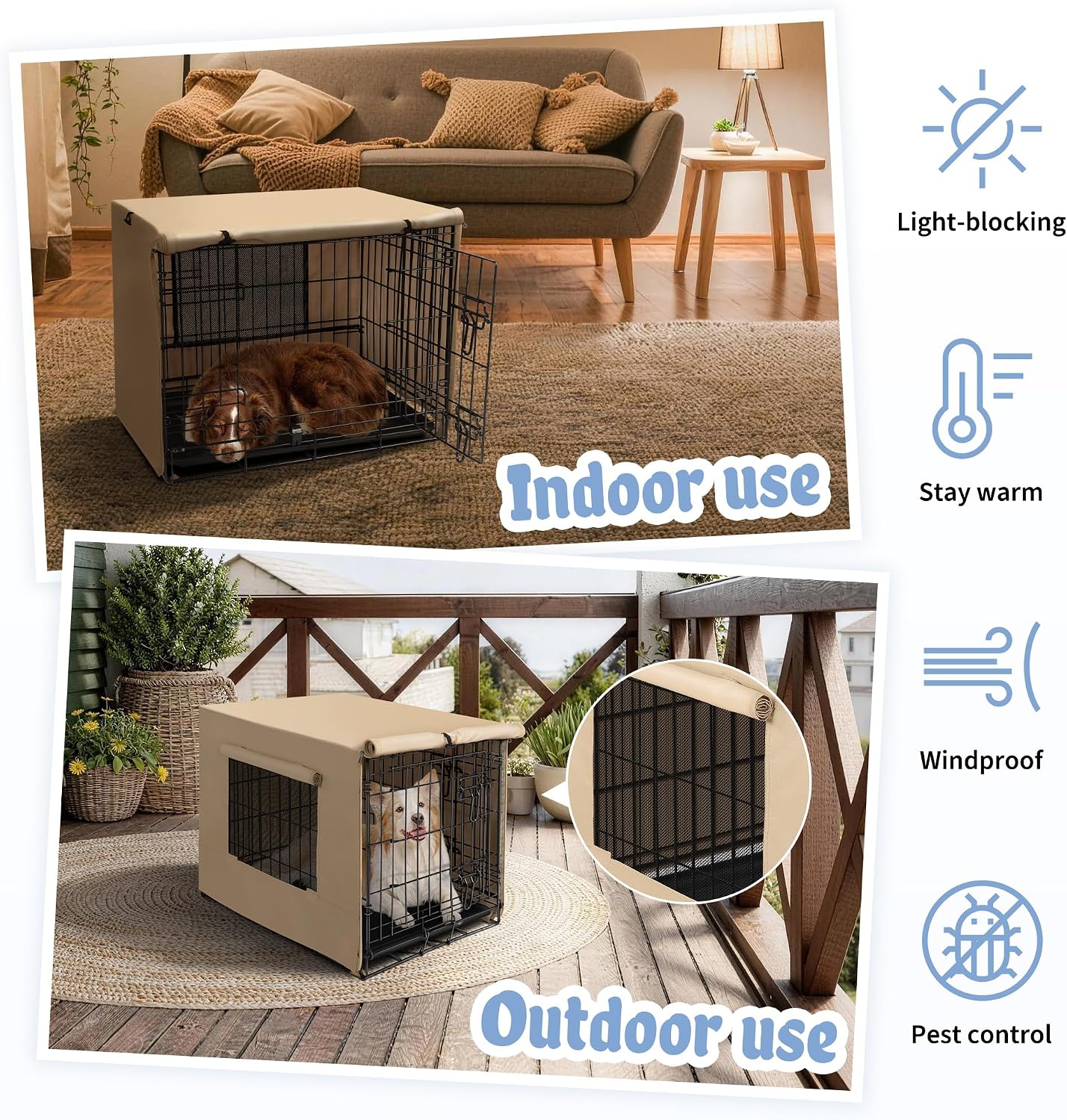 Akinerri protective pet den cover fully zipped to provide maximum privacy and shade.