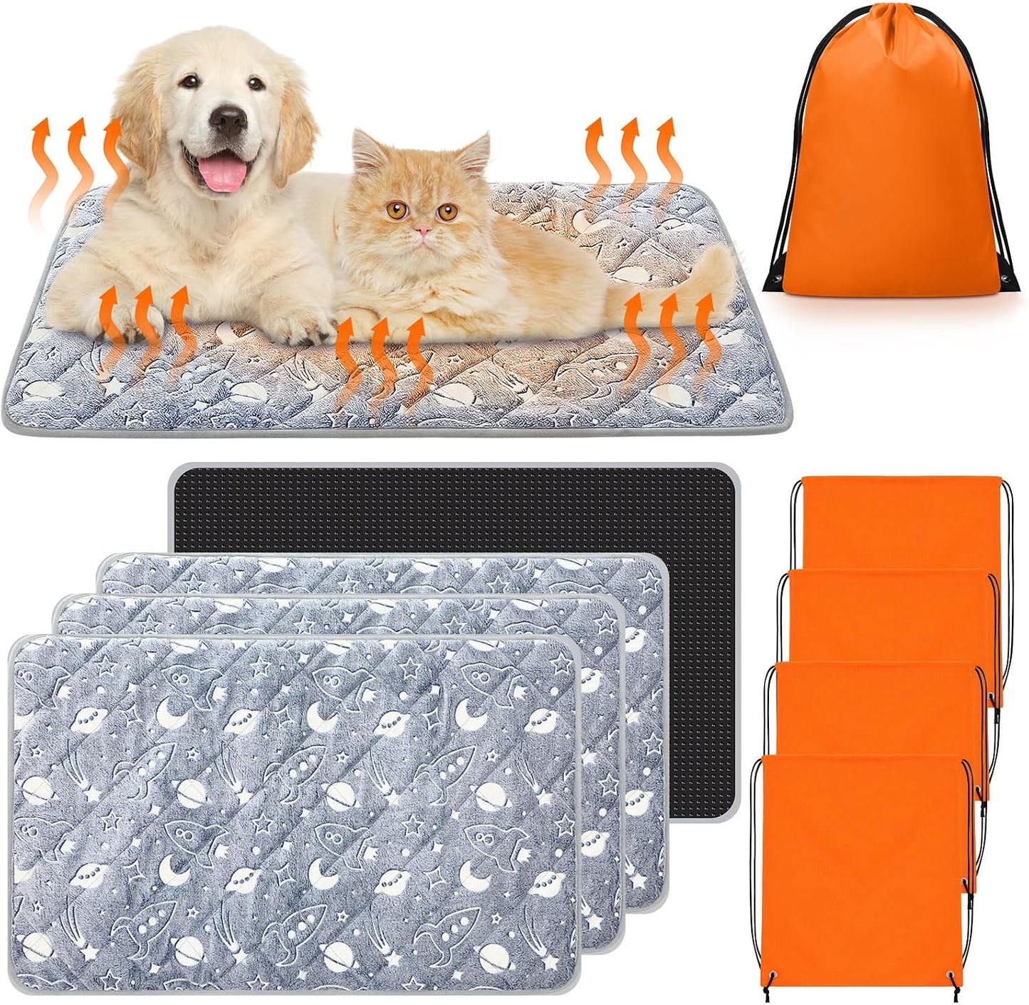 Riakrum 4 Pack Self Warming Cat Mat Heating Cat Bed 24" x 18" Thermal Dog Self Warming Pad Pet Heating Pad Non Slip Bottom Washable with Storage Bag for Indoor Outdoor Kitten Pet(28 x 45 Inches(XL)) - Image 9