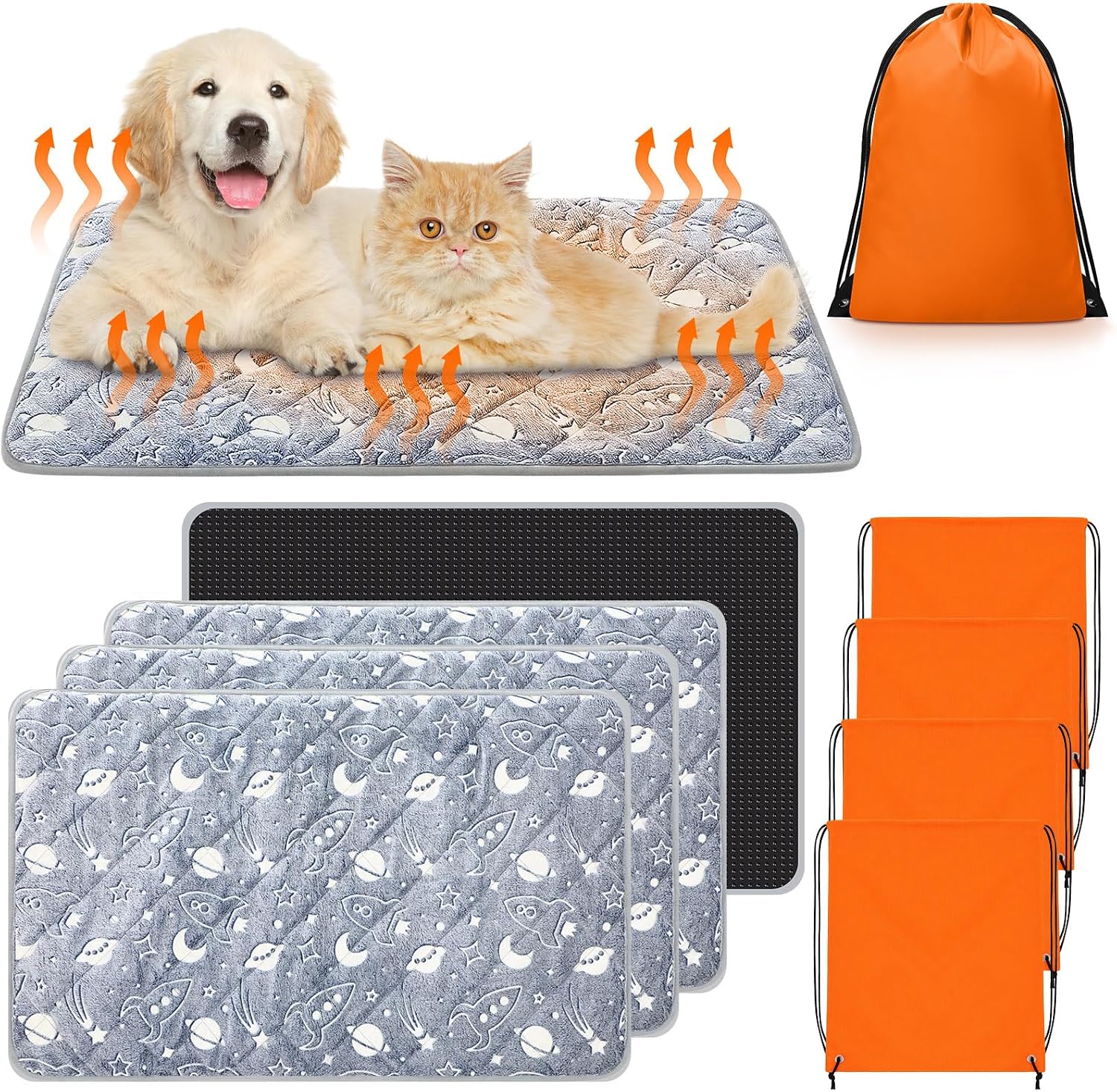 Riakrum 4 Pack Self Warming Cat Mat Heating Cat Bed 24" x 18" Thermal Dog Self Warming Pad Pet Heating Pad Non Slip Bottom Washable with Storage Bag for Indoor Outdoor Kitten Pet(28 x 45 Inches(XL)) - Image 9