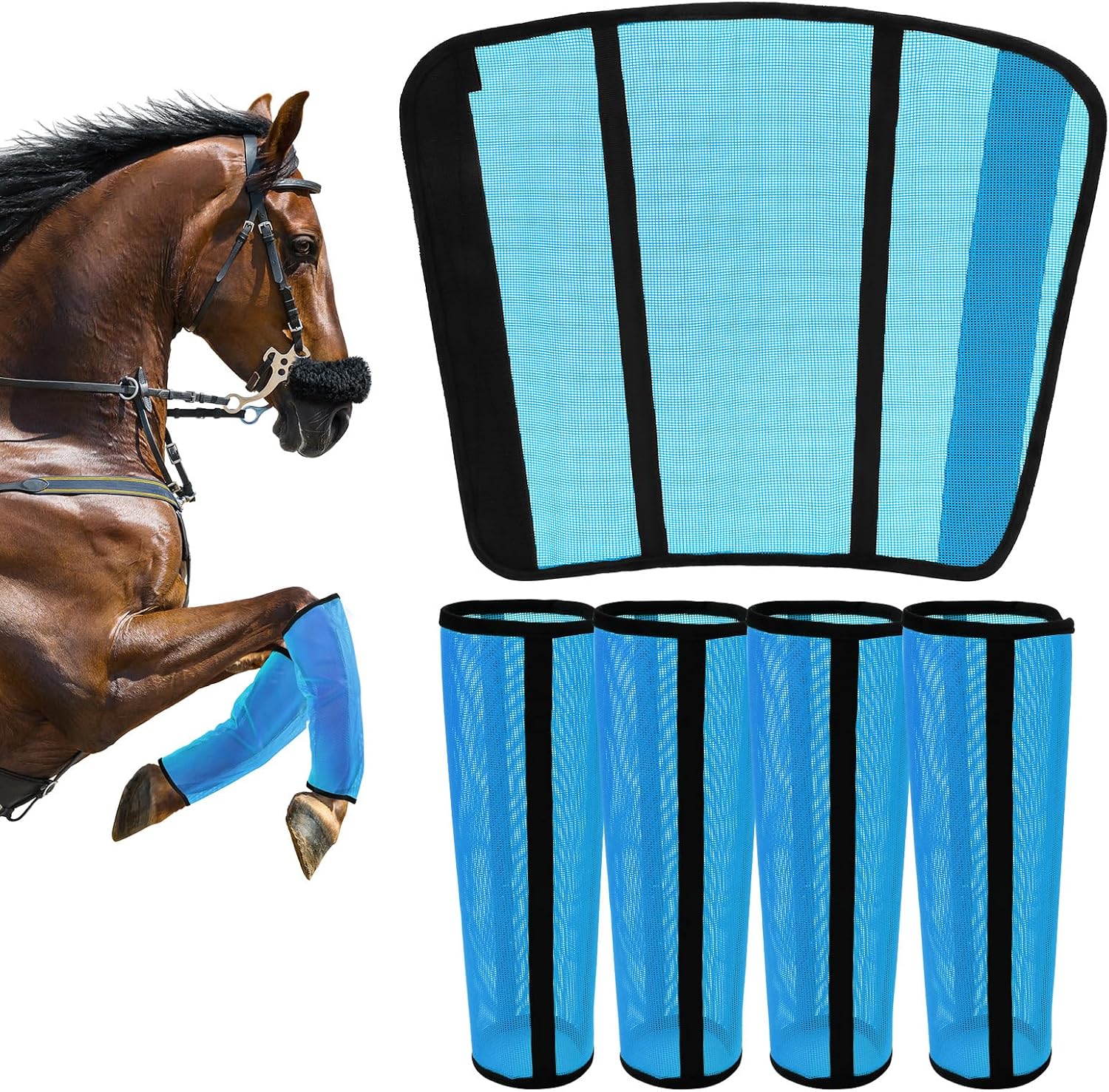 Fly Boots for Horses Set of 4 - Innovative Curved-Edge Design, Anti-Sag Stays, Breathable Mesh Leg Protection, Reduces Stomping & Fatigue, Comfort Fit for Medium to Large Horses - Dark Blue - Image 10