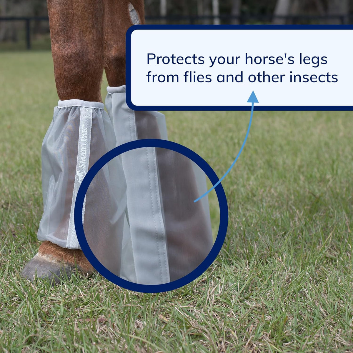 SmartPak equine leg protection boots in horse size showcasing the durable mesh material.