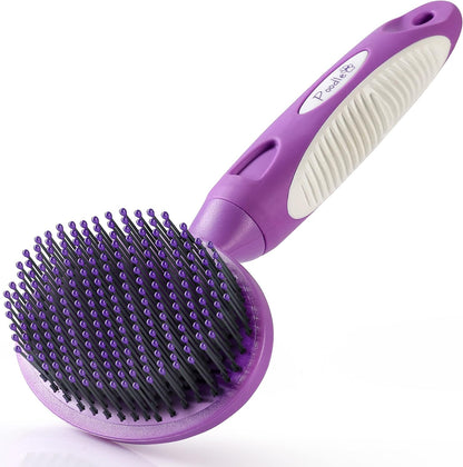 Poodlie round bristle pet brush purple front view grooming tool