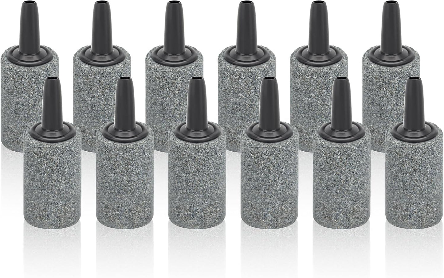 DaToo Aquarium Air Stone One Inch Twelve Pack front view of gray cylindrical aerators.