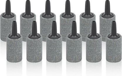 DaToo Aquarium Air Stone One Inch Twelve Pack front view of gray cylindrical aerators.
