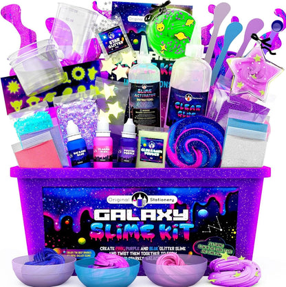 Original Stationery Galaxy Slime Kit front view of premium DIY space craft set for kids.