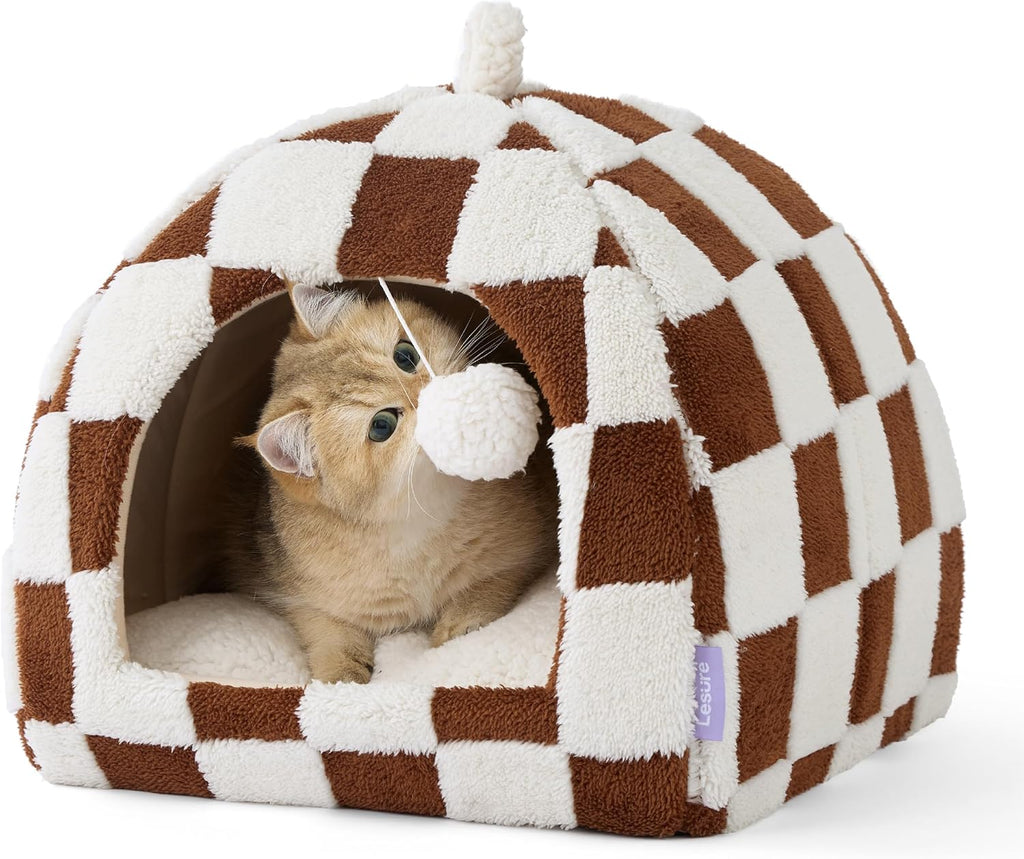Lesure Cute Cat Beds for Indoor Cats - 2 in 1 Cat Cave Bed for Kittens and Small Pets with Removable Washable Cushioned Pillow, Cozy Kitten Tent with Non-Slip Bottom, Blue, 16 inches - Image 10
