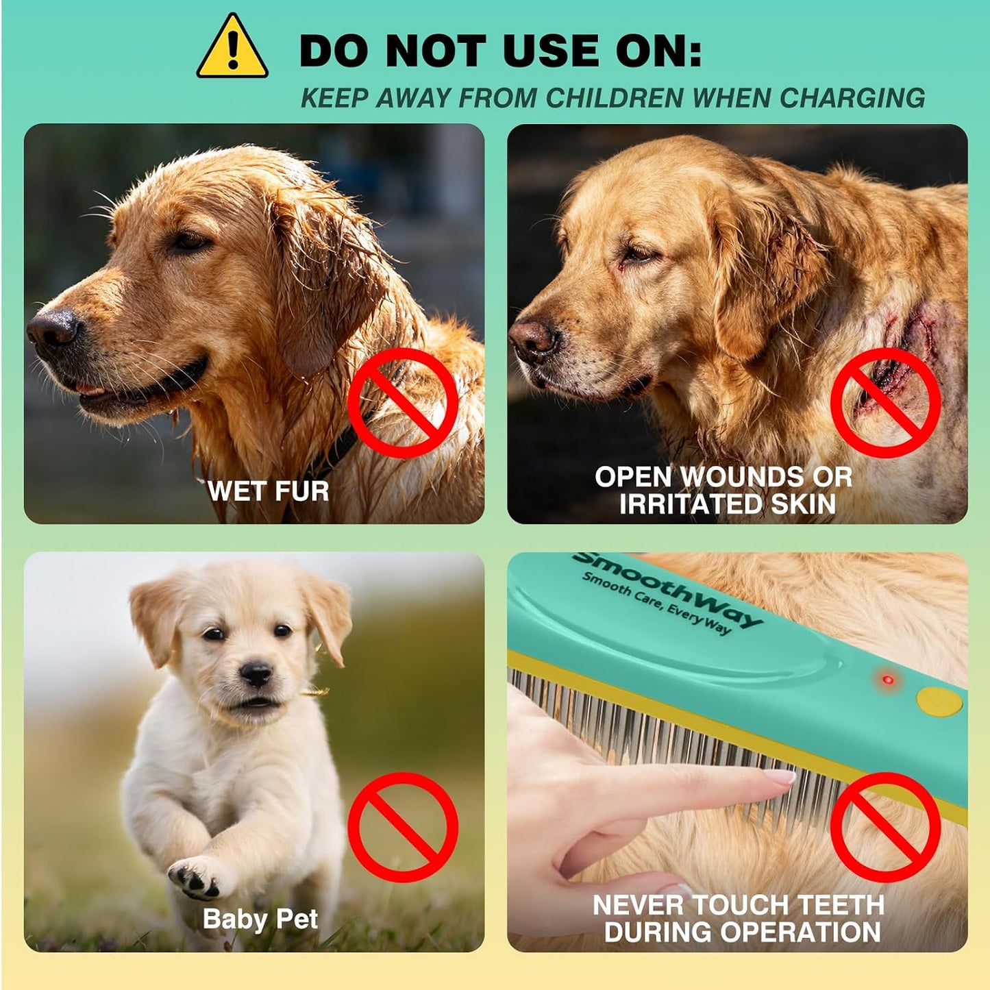 Smoothway pet comb accessories including cleaning brush and cable