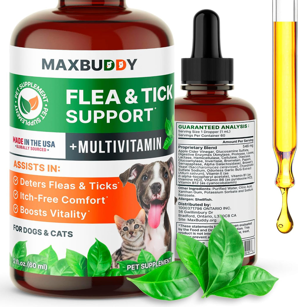 MaxBuddy Beloved Pets flea and tick oral prevention supplement front view bottle