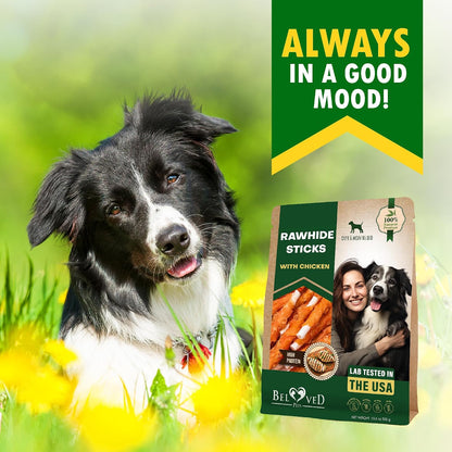 Premium imported dog treats in packaging