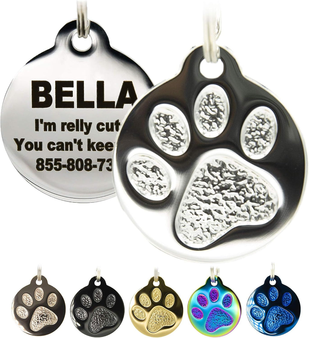 PetANTastic Engraved Cat ID Tags close up of the textured paw print accent