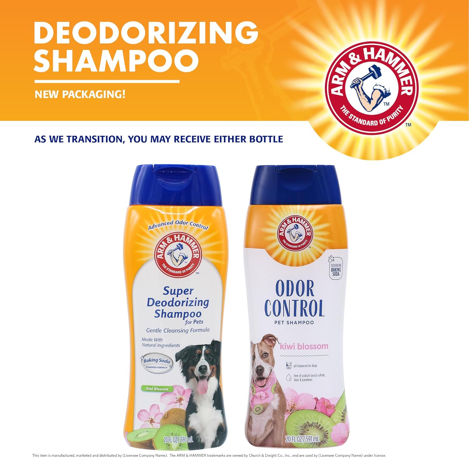 Arm and Hammer Kiwi Blossom dog shampoo label